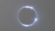 © MAKSYM - A glowing blue ring with flickering highlights and a bright halo on a transparent background. Vector light effect of a round frame.