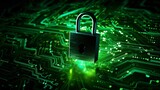 デジタル回路と錠前、緑のネットワークセキュリティイメージ