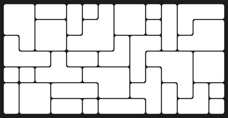 Bento grid abstract layouts with geometric tiles and rounded corners. Modern modular UI design panels, trendy web interface templates, collage frames and infographics. Vector illustration.