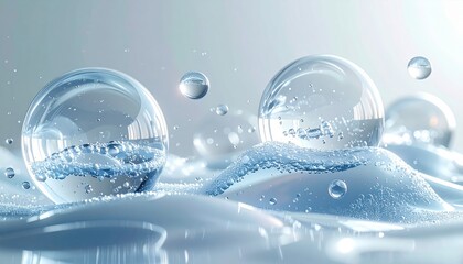 Wall Mural - A clean blue sphere floats in water with light reflecting off of it, like a transparent glass globe