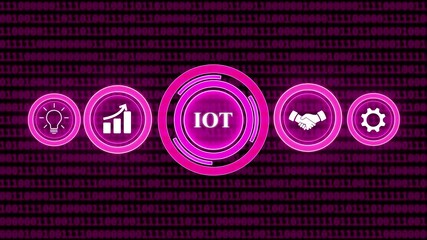 Internet of Things concept with glowing icons and binary code background technology digital.