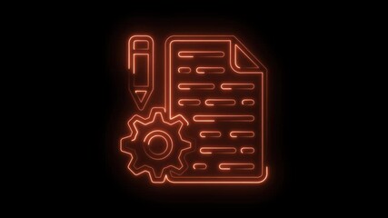 Neon configuration and documentation outline design with pencil and gear on black background