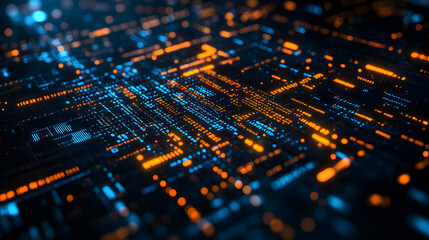 Close-up of glowing computer code on dark screen illuminated with blue light symbolizing advanced software programming, coding skills, and digital technology development background