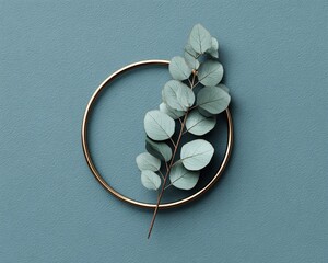 Wall Mural - leaves and flowers arranged in circular frame, minimal copyspace background