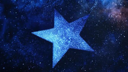 Wall Mural - Bright blue star shines amidst a colorful cosmic particle background, Blue star in space particle background