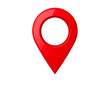 © karung - Glossy, three-dimensional red map pin icon, isolated on black background; simple, rounded design