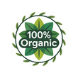 © CreativeBundle - Green 100 percent organic emblem with leaves and wreath isolated on transparent background