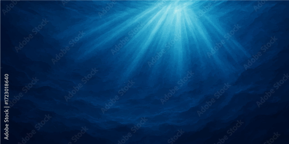 Deep blue underwater sunlight rays burst through the sea Stock Vector ...