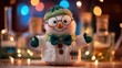 © Nadezhda - Cartoon snowman in cheerful mood wearing glasses and scientist costume with bow tie on laboratory background