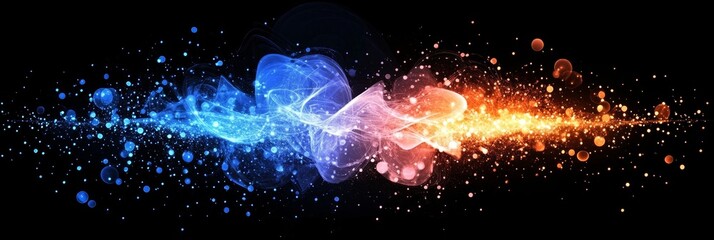 Canvas Print - vibrant explosion of blue and orange energy waves with particles in abstract digital art design