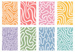© Elena Panevkina - Abstract vector rectangle illustrations set uneven edge. Twisted hand drawn wavy organic winding doodle lines, fluid curved wiggling stripes backgrounds. Funky ornaments, groovy hippie patterns.