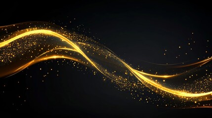 Canvas Print - elegant abstract golden light trails on dark background with shiny sparks flowing smoothly