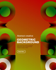 Wall Mural - Vibrant geometric design features overlapping circles, gradients. Text promotes abstract creative background with read more option.
