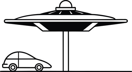 futuristic flying car station line art
