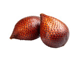 Two reddish-brown salak fruits with overlapping scales,  resting against each other on a black background