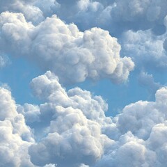 Wall Mural - Photorealistic Seamless Texture of Fluffy White Clouds in a Clear Blue Sky