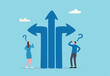 © Premium art - Direction choice, crossroad or decision for career path, choosing path way, challenge or opportunity doubt, determination or tough decision concept, business people thinking on difference career path.