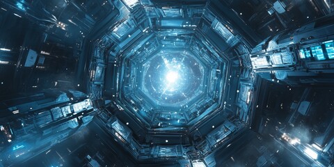 Wall Mural - blue and white space with a bright light in the center