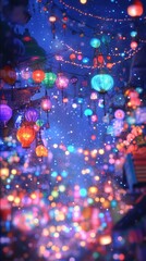 Wall Mural - Colorful scene of lights hanging from the sky