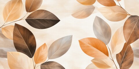 Wall Mural - painting of leaves with a brown and orange color scheme