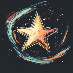 Wall Mural - This vibrant star illustration combines colorful swirls with a cosmic background, creating a dreamy and imaginative visual perfect for art lovers and creative projects.