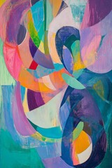 Wall Mural - A colorful abstract painting with a blue background and a purple