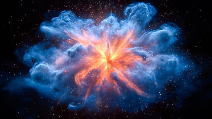 A vibrant 2025 New Year celebration with fireworks, watercolor floral designs, and a powder burst effect, blending festive city life with cosmic space nebula and supernova explosions in modern digital