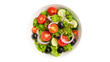 © thienhuong - Fresh Green Salad with Tomatoes, Cucumbers, and Olives on Transparent Background, Healthy Food Cutout