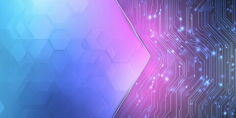 Abstract hexagonal blue purple gradient background with circuit board digital elements for technology engineering design software development banners and computer science presentations.