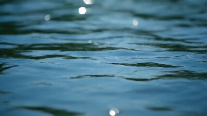 Wall Mural - Hypnotic close-up of sunlight creating sparkling glitter on a pond's gently rippling water surface, shallow depth of field reflection, calm, motion