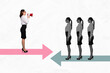 © deagreez - 3D collage design composite trend artwork sketch of boss lady stand talk megaphone candidate choice goal development leadership motivation
