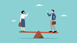 © MdHasibulHasan - gender equality, Equal Rights of Men and Women, workplace fairness, fairness regarding the diversity of company employees, man and woman standing on a seesaw with equal balance