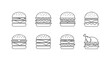 © Tanvir - Collection of eight distinct hamburger and chicken burger silhouettes in a clean outline style