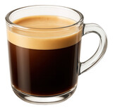 A clear glass mug showcasing a lungo with a dense crema layer on top.