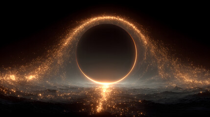 Wall Mural - Abstract Celestial Alignment: Glowing Planets and Cosmic Energy in Dark Space
