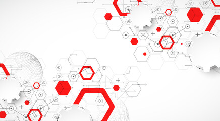 Wall Mural - Science and technology background using hexagon and sphere shapes. Vector.