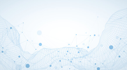 Wall Mural - Template for science or technology presentation. Plexus style background with wireframe wave.