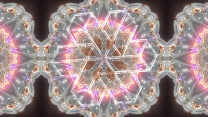 Wall Mural - This dazzling fractal mandala with an interlocked hexagonal cube glyph radiating with jewel-like bursts. Seamless 4K60 loop ideal for VJ visuals, projection mapping, festivals, and meditation content.