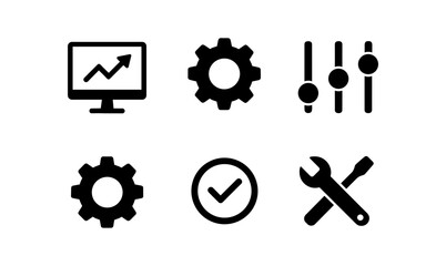 Technology elements collection featuring gear, settings, and monitoring icons for user interface design