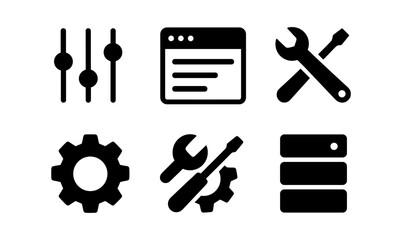Tools and interface icons set for web design and development projects