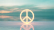 © shadeaatoine - A glowing peace symbol reflected on a calm water surface against a soft sky background