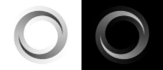 Wall Mural - Abstract art background with dotted circle. Halftone effect with dots in spiral. Black shape on a white background and the same white shape on the black side. Yin and yang style.