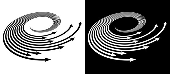 Wall Mural - Arrows in parallel lines and with perspective. A white lines on a black background and the same illustration with inverted colors.