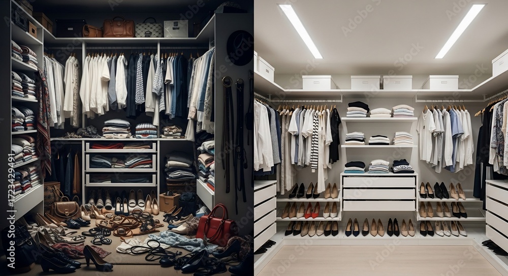 Before & After: Organized vs. Cluttered Walk-in Closet Transformation ...