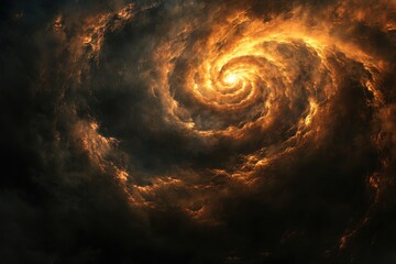 Wall Mural - Spiral galaxy filled with fiery orange and yellow hues in a dark cosmic backdrop