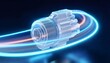 © カック・グエン - 青い光の渦巻く未来的電気モーターの抽象的な表現