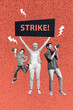 © deagreez - Vertical image artwork pop trend collage of happy old woman young guy small kid scream strike agitation megaphone promote riot