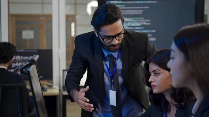 Group of programmers are coding at office. Business, Coding programs, AI applications, technology.