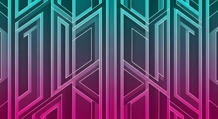 Symmetrical geometric line pattern with gradient transition from teal to magenta in a futuristic abstract style