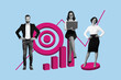 © deagreez - Artwork sketch banner full 3d collage of happy business partners stand chart development graph progress target career promotion